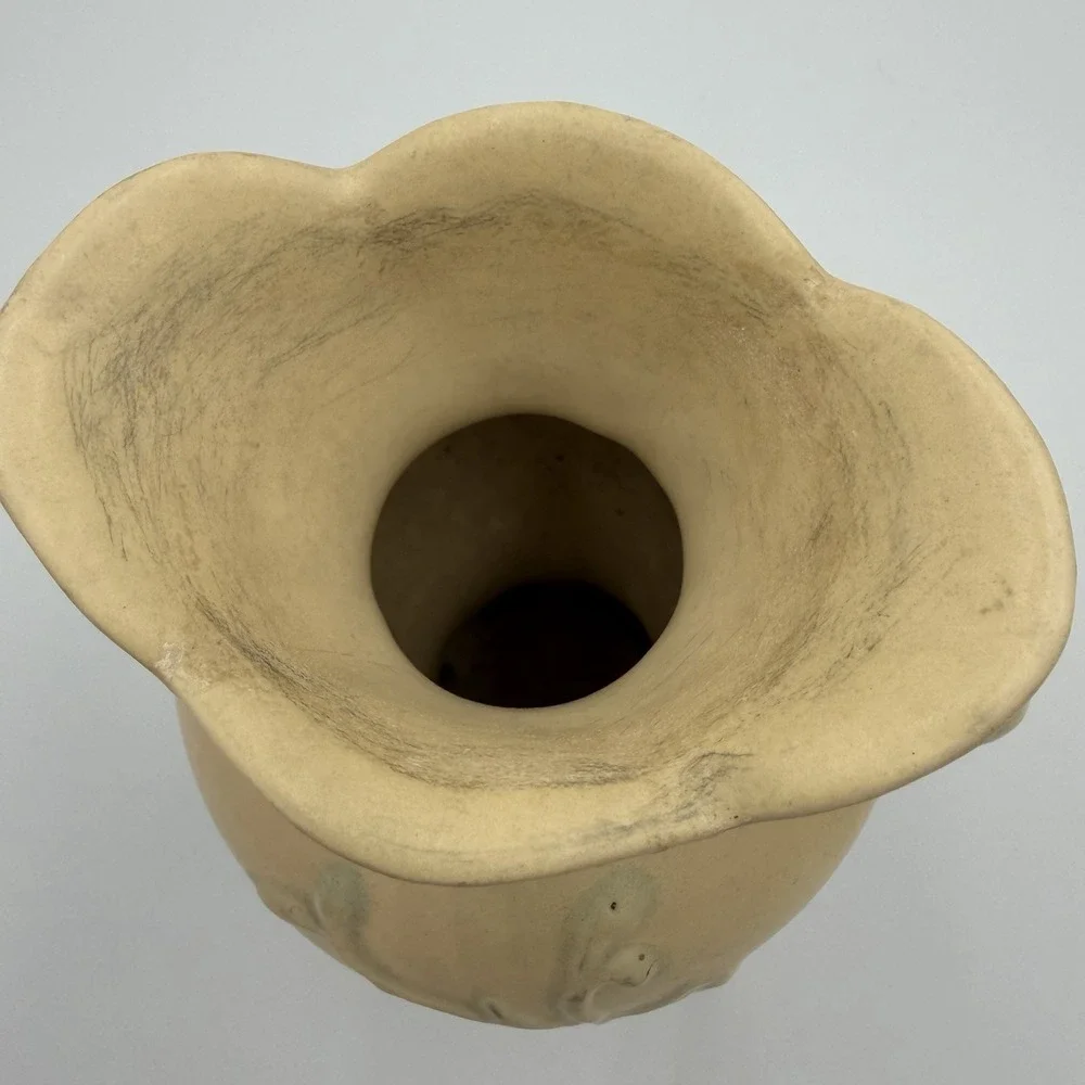 Hull Art Pottery Matte Magnolia Vase 4-6 1/4 YellowPink Floral Double Handle USA